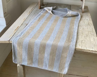 Blue Tan Stripe Sack Grainsack Upcycled Eco-friendly Farmhouse country cottage style The Textile Trunk
