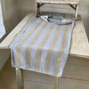 Blue Tan Stripe Sack Grainsack Upcycled Eco-friendly Farmhouse country cottage style The Textile Trunk image 1