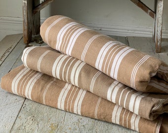 3 pieces Brown Ticking Antique French fabric material upholstery fabricUnique window treatment eco-friendly