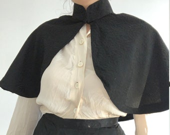 Antique Victorian Capelet French Black Silk Blend Shoulder Cape Textile dark academia Textile Trunk