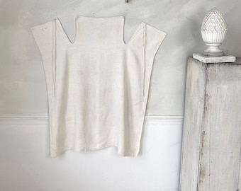 Antique linen apron handwoven unique CV monogram French France kitchen wear chef's gift cottagecore country The Textile Trunk eco-friendly