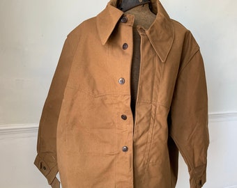 Vintage Canvas Jacket Heavy Brown Cotton Unused French Workwear eco-friendly