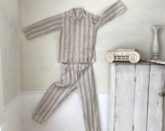 SET Vintage Pajamas French PJ&#39;s flannel soft woman&#39;s medium Brushed cotton clothing clothes Adult Boho steampunk eco-friendly