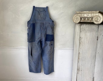 MOLESKIN Vintage Overalls French Blue Denim 1940s 36 inch waist Cotton Pockets French Workwear Work Wear Chore Wear