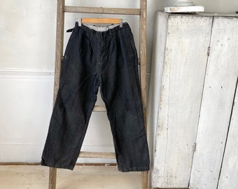 Petite Black Striped French Wool Pants 1950s Trousers Antique Vintage Pants Workwear French Work Wear 28 inch waist The Textile Trunk