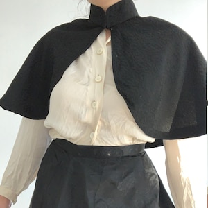 Antique Victorian Capelet French Black Silk Blend Shoulder Cape Textile dark academia Textile Trunk eco-friendly