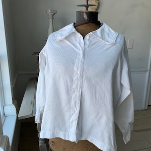 Vintage White Blouse French Cotton Damask Shirt c1900 Boho steampunk eco-friendly