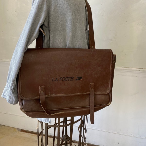 Vintage Leather French postal Messenger bag  Heavy fabulous