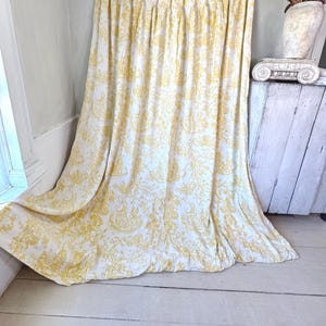 100x100 Vintage French Chinoiserie Curtain Panel Yellow White Linen Fabric  Pleated Unique Window Drapery drapes country farmhouse shabby