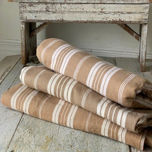 3 pieces Brown Ticking Antique French fabric material upholstery fabricUnique window treatment eco-friendly