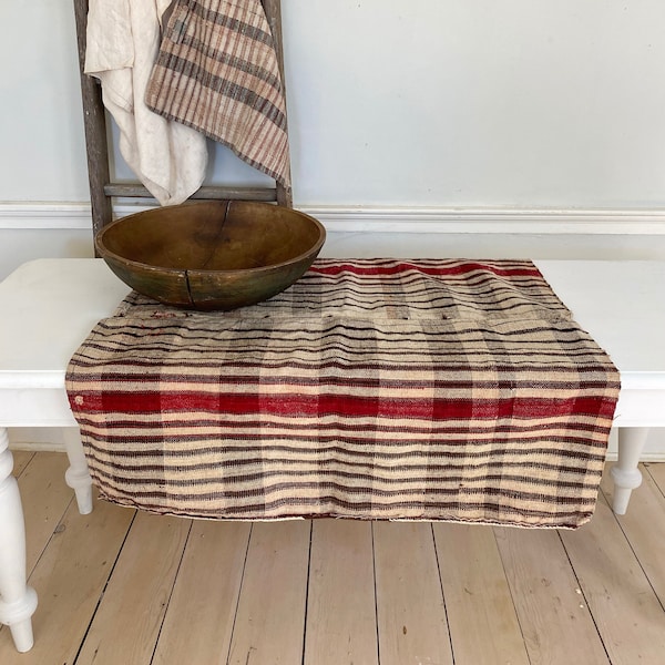 Grain sack FABRIC  table Runner Vintage antique organic  wool hand-woven Upcycled Reusable Recycled Eco Friendly Farmhouse country cottage
