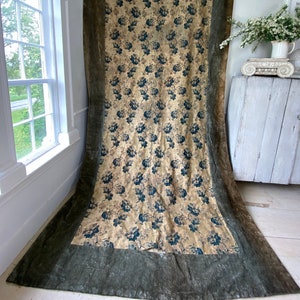 Antique Jacquard woven drape curtain Floral + silk velour Victorian The Textile Trunk French country HEAVYUnique window treatment