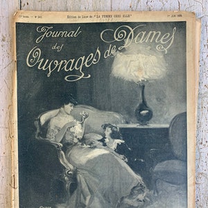 Revista francesa antiga Art Nouveau para mulheres &quot;Journal de Ouvrages de Dames&quot;, bordados e artes femininas para o lar, junho de 1908