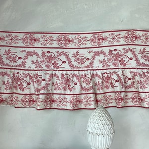 Tessuto antico in cotone francese stampato bianco rosa Ruffle 1900Trattamento per finestre unico ed ecologico