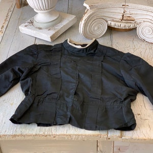Victorian French Shirt Black Silk Blouse or Antique Bodice with Lace Trim at the Neck Boho steampunk eco-friendly