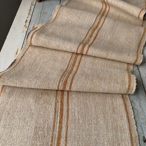 Table or Stair runner Heavy Hemp Antique Grain Sack Fabric with Caramel Stripes 2.5 yards