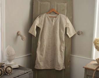 French linen and white cotton hemp night shirt chemise nightgown c1880 hand woven linen work tunic chore wear Workwear Work Wear
