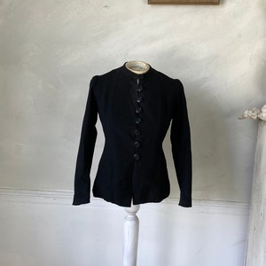 Black Button Up Jacket French Coat Pieced Lining Jacket 1900 Jacket Wool Jacket French Workwear Work Wear dark academia image 1