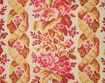 French fabric 1860's Antique cotton simulated embroidered look floral textile