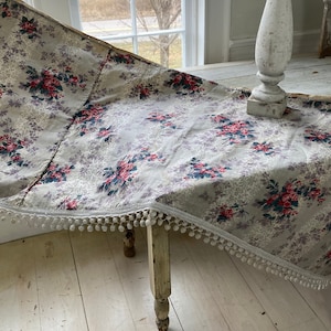 Chintz Valance with white  Trim French fabric floral 1860 purple and pink rose design chintz eco-friendly