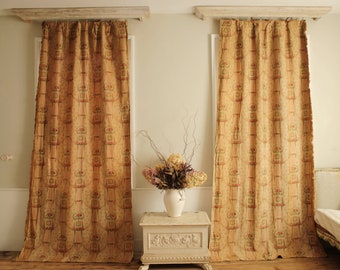 Pair of Antique Curtains c1900 Hand Block Printed Floral LinenUnique window treatment