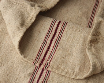 Grain Sack Linen Blue Indigo stripes Fabric Feedsack Rustic Grainsack Vintage bag hemp striped textile European washed Fabric
