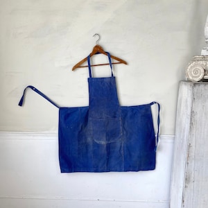 Vintage Waist Apron Dark Blue Cotton French Country Workwear Textile Cotton 1900-1920 The Textile Trunk Coastal home  eco-friendly