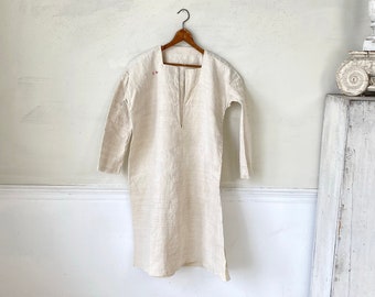 Natural linen chemise ED Monogram shirt French nightgown 1820-1850 hand woven linen work shirt vintage workwear work wear The Textile Trunk