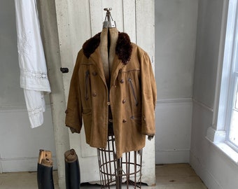 Vintage 50s 1950s French Leather Barnstormer Canadienne Coat