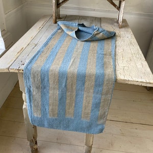 Blue Tan Stripe Sack Grainsack Upcycled Eco-friendly Farmhouse country cottage style The Textile Trunk image 1