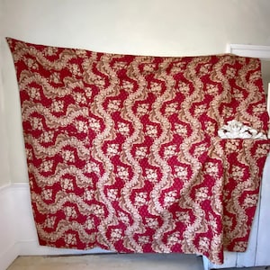 Red and Brown French Fabric Twill Cretonne Antique Historic Valentine&#39;s Day Material The Textile Trunk