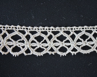 Antique crocheted lace French trim hand made from pure cotton by the yard ecru or greige tone