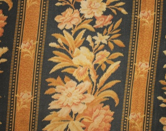 Tela antigua Ciel de Lit Textil Cenefa francesa Marrón ocre y azul oscuro Aspecto bordado Cretona de 1890 Tratamiento de ventana único