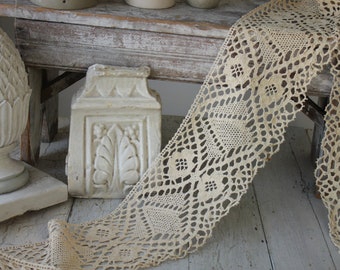 Antique Bobbin lace handmade French trim made from pure cotton by the yard wide eco-friendly