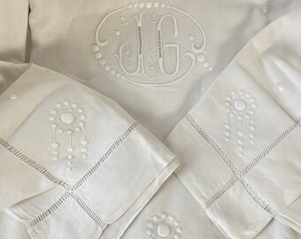 134X94 JG BEST Quality Pure Linen Monogram Antique French