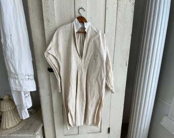 French Chemise LB Monogram Night Shirt Tunic French Linen White Hemp and Cotton Nightgown Work wear mid 1800s Workwear Boho steampunk