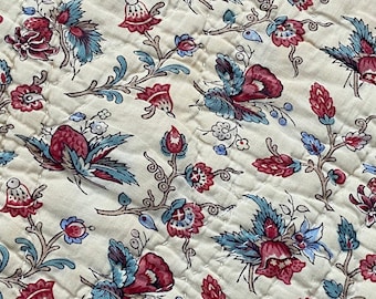 1780 Antique French quilt Oberkampf ? Jouy ? Strawberry design hand block printed Penciled  Batons Rompus Museum quality