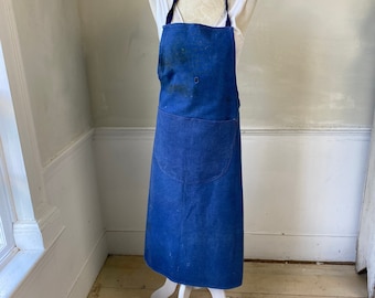 小物 30s-40s French Vintage Heavy Hemp Apron Vintage 1930s Apron French Faded Blue Cotton Denim Workwear