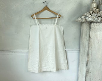 J Monogram Vintage Cotton Summer Slip Lace Trimmed French Workwear Lace Cotton Slip 1920s Work Wear White Slip