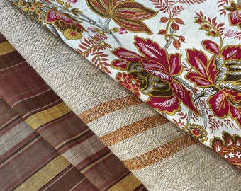 Project Bundle red brown mustard olive khaki linen patchwork patch scraps cuttings pack pillow fabrics material old lot inspiration