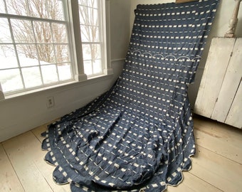 1700's French bed cover daybed coverlet Ikat Antique French fabric blue Indigo bedding textile textiles from France