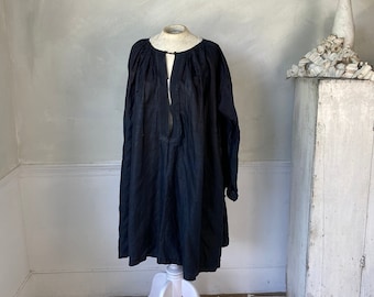 Chintzed Linen Long Indigo Smock Overcoat 1900s French Workwear Men's Overcoat Work Wear Coastal home  boho  eco-friendly