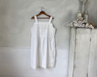 Vintage Cotton Slip Lace Trimmed French Workwear Lace Cotton Slip 1920s-30s Work Wear White Slip