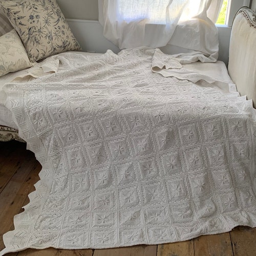 Vintage White Crochet Blanket Coverlet French Bed Cover Etsy