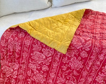 Antique French quilt boutis pique c1890 red pink toile The Textile Trunk eco-friendly