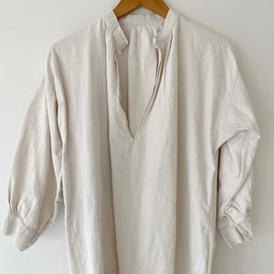 Natural linen chemise shirt French nightgown hand woven linen work shirt vintage workwear work wear The Textile Trunk 1800s Style Antique