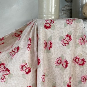French floral modern farmhouse fabric light weight cotton material  pink red flowers The Textile Trunk eco-friendly
