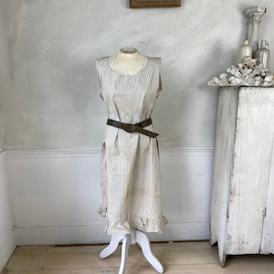 Striped Vintage Cotton Slip Dress French Workwear Cotton Slip 1930s Work Wear Striped Slip Mother of Pearl Buttons eco-friendly