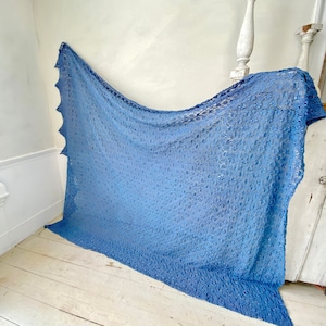Blue dyed Vintage 1920s-140s French crocheted textile Crochet bed cover farmhouse upcycled cottage  The Textile Trunk Coastal home
