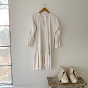 Darling Neckline Natural linen Antique chemise shirt French nightgown hand woven linen work shirt workwear work wear The Textile Trunk boho